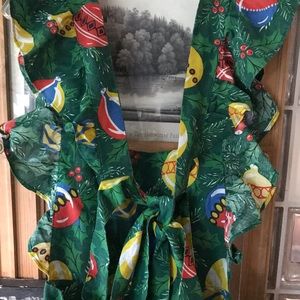 Ruffle Holiday Apron 50” long ruffle shoulders tie back On Sale